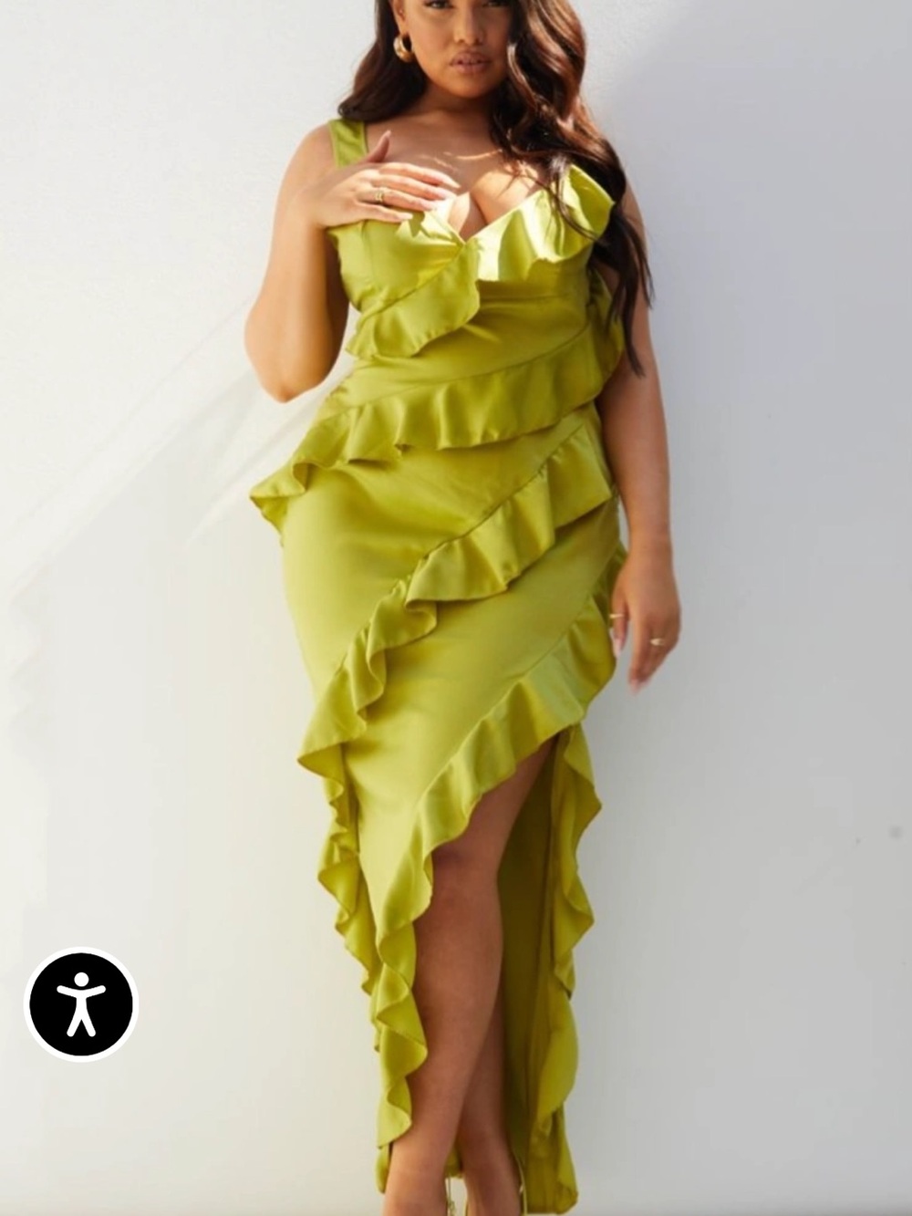 PrettyLittleThing Olive Green Ruffle High-Low Dress